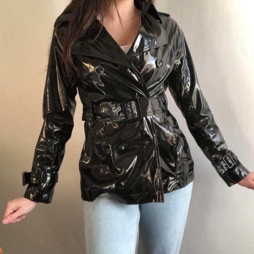 Vintage Black Vinyl Coat Small